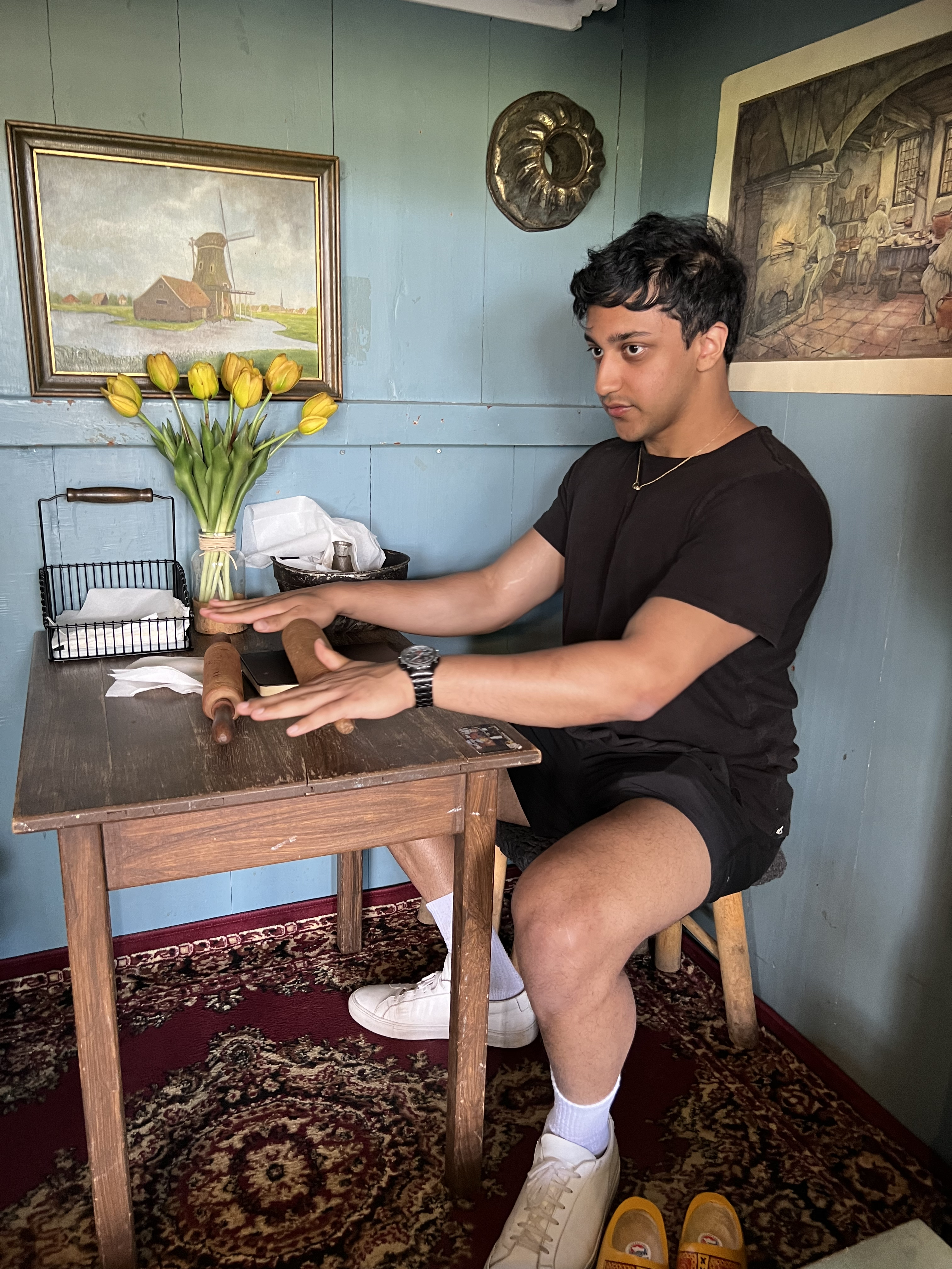 Wielding a rolling pin in Netherlands.